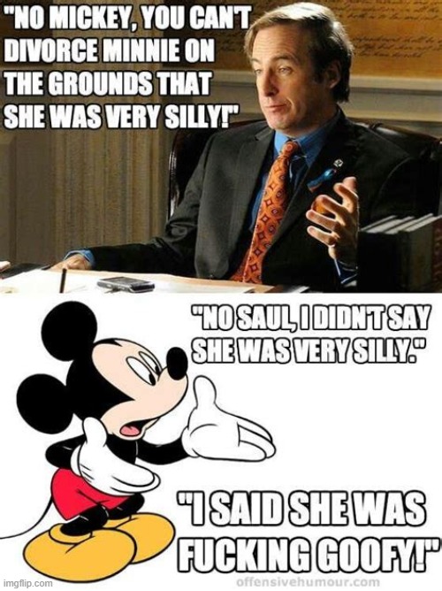 image tagged in mickey mouse,minnie mouse,goofy,divorce | made w/ Imgflip meme maker