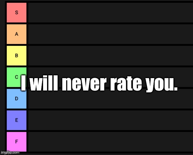 Tier List | I will never rate you. | image tagged in tier list | made w/ Imgflip meme maker