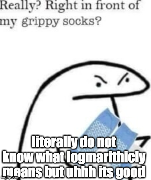 right in front of my grippy socks? | literally do not know what logmarithicly means but uhhh its good | image tagged in right in front of my grippy socks | made w/ Imgflip meme maker