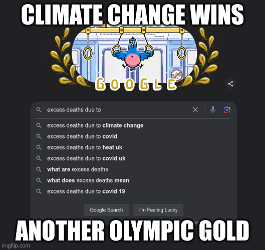 It was definitely not that other thing we took | CLIMATE CHANGE WINS; ANOTHER OLYMPIC GOLD | image tagged in climate all the blame,climate change,climate,covid vaccine,blame canada,blame russia | made w/ Imgflip meme maker