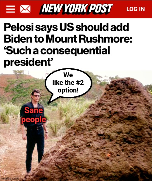 Proof that democrats are totally insane | We
like the #2
option! Sane
people | image tagged in memes poop jurassic park,memes,joe biden,mount rushmore,worst president,democrats | made w/ Imgflip meme maker