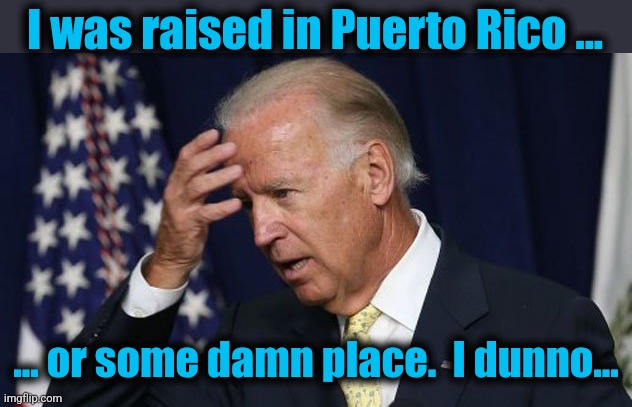 Joe Biden worries | I was raised in Puerto Rico ... ... or some damn place.  I dunno... | image tagged in joe biden worries | made w/ Imgflip meme maker