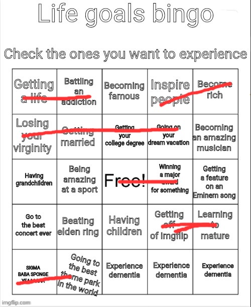 Life goals bingo | image tagged in life goals bingo | made w/ Imgflip meme maker