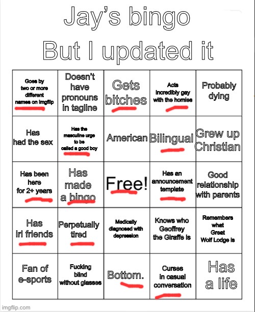 Jay’s bingo | image tagged in jay s bingo | made w/ Imgflip meme maker