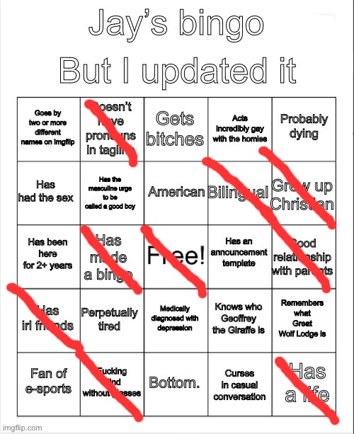 Jay’s bingo | image tagged in jay s bingo | made w/ Imgflip meme maker