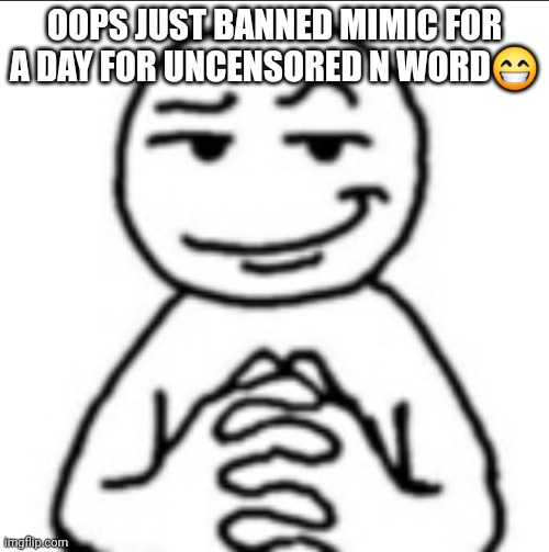 Dubious mf | OOPS JUST BANNED MIMIC FOR A DAY FOR UNCENSORED N WORD😁 | image tagged in dubious mf | made w/ Imgflip meme maker