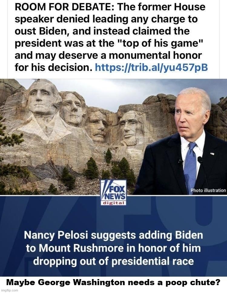 Maybe George Washington needs a poop chute? | image tagged in nancy pelosi is crazy,liar liar my teacher says,poopy pants,dementia joe,mount rushmore,shit for brains | made w/ Imgflip meme maker