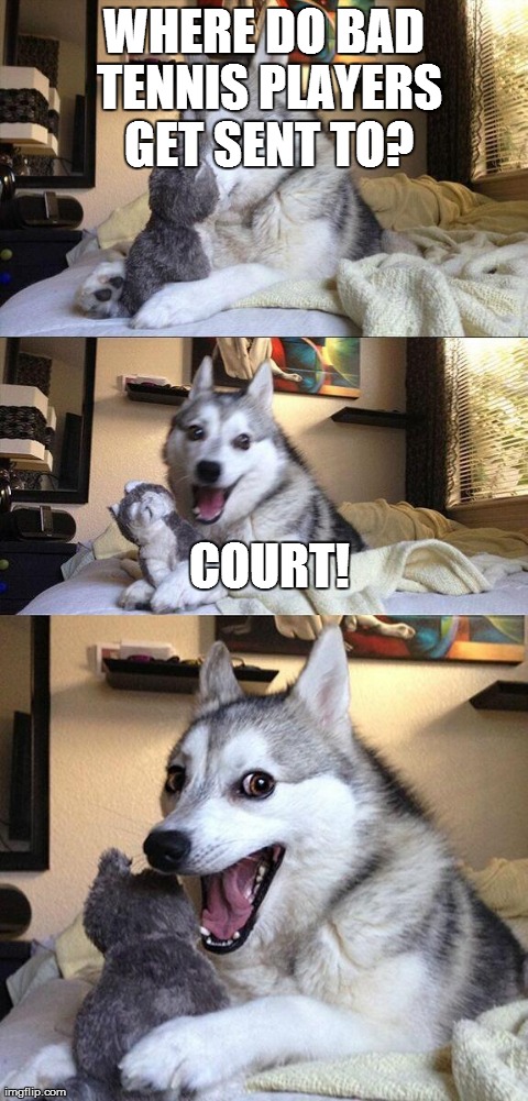 Bad Pun Dog | WHERE DO BAD TENNIS PLAYERS GET SENT TO? COURT! | image tagged in memes,bad pun dog | made w/ Imgflip meme maker
