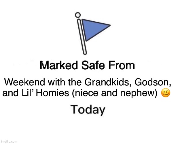 Grandkid weekends | Weekend with the Grandkids, Godson, and Lil’ Homies (niece and nephew) 🥴 | image tagged in memes,marked safe from | made w/ Imgflip meme maker