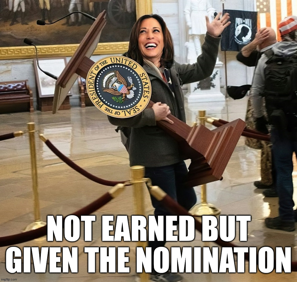 She did not earn this from the Democrat voters | NOT EARNED BUT GIVEN THE NOMINATION | image tagged in politics,kamala harris | made w/ Imgflip meme maker