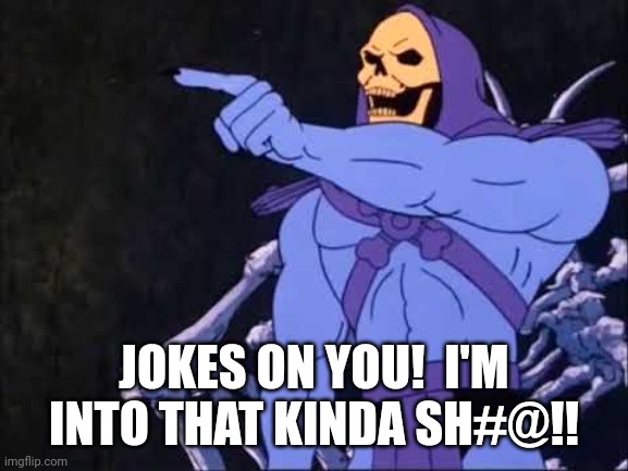 Skeletor | JOKES ON YOU!  I'M INTO THAT KINDA SH#@!! | image tagged in skeletor | made w/ Imgflip meme maker