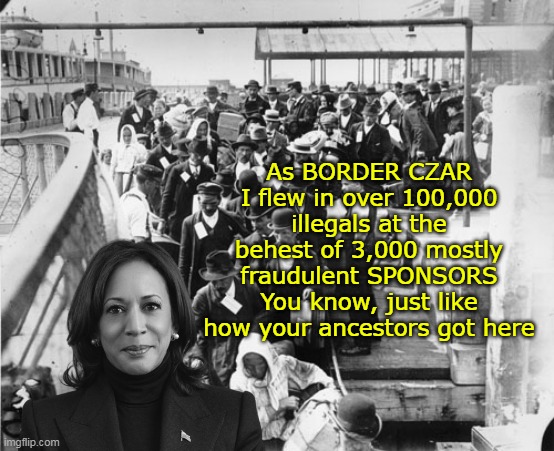 Don't forget, America is ALL Immigrants ! | As BORDER CZAR I flew in over 100,000 illegals at the behest of 3,000 mostly fraudulent SPONSORS
You know, just like how your ancestors got here | image tagged in kamala illegals flown in meme | made w/ Imgflip meme maker