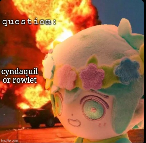 disaster basil | question:; cyndaquil or rowlet | image tagged in disaster basil | made w/ Imgflip meme maker