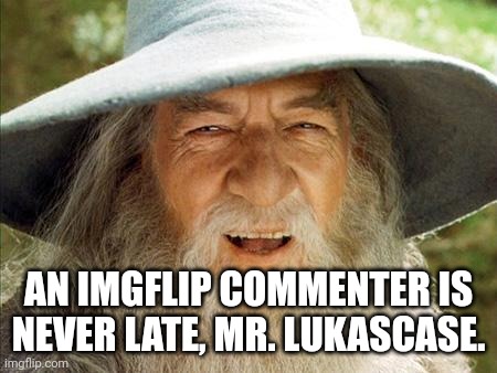 A Wizard Is Never Late | AN IMGFLIP COMMENTER IS NEVER LATE, MR. LUKASCASE. | image tagged in a wizard is never late | made w/ Imgflip meme maker