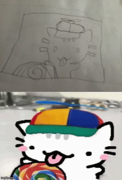 drew the silly fella | image tagged in cat licking lollipop | made w/ Imgflip meme maker