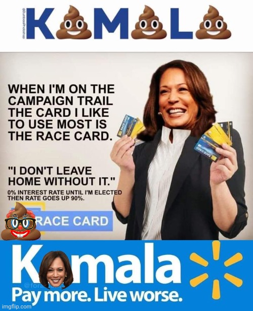 Hobama Race Card as | image tagged in kamala shit head hobama logo,kamala hobama walmart slogan parody | made w/ Imgflip meme maker