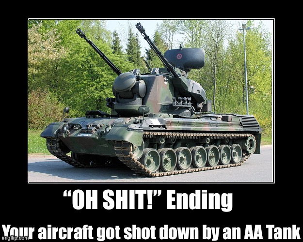 motivational poster template | “OH SHIT!” Ending Your aircraft got shot down by an AA Tank | image tagged in motivational poster template | made w/ Imgflip meme maker