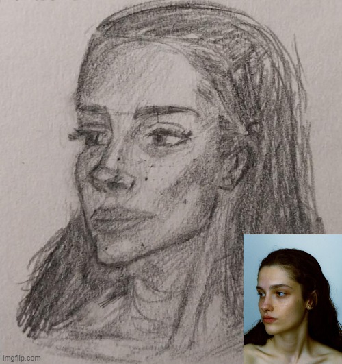 Portrait Study w/Reference | image tagged in drawings,sketch,girl,model,pinterest,portrait | made w/ Imgflip meme maker