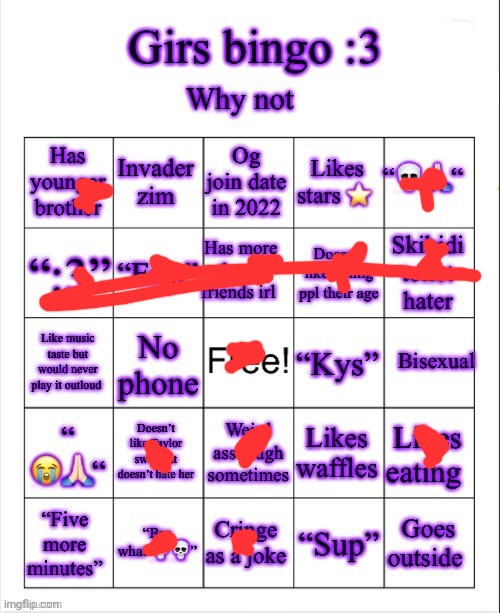 GIYS I'M A GURL | image tagged in girs dumb bingo | made w/ Imgflip meme maker