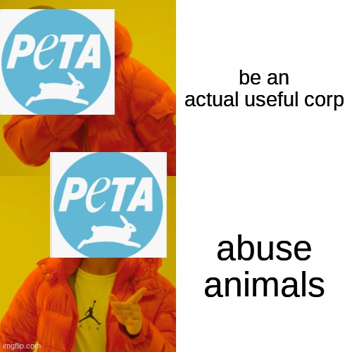 Drake Hotline Bling Meme | be an actual useful corp; abuse animals | image tagged in memes,drake hotline bling | made w/ Imgflip meme maker