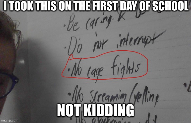 lol | I TOOK THIS ON THE FIRST DAY OF SCHOOL; NOT KIDDING | image tagged in cage fights,lolol | made w/ Imgflip meme maker