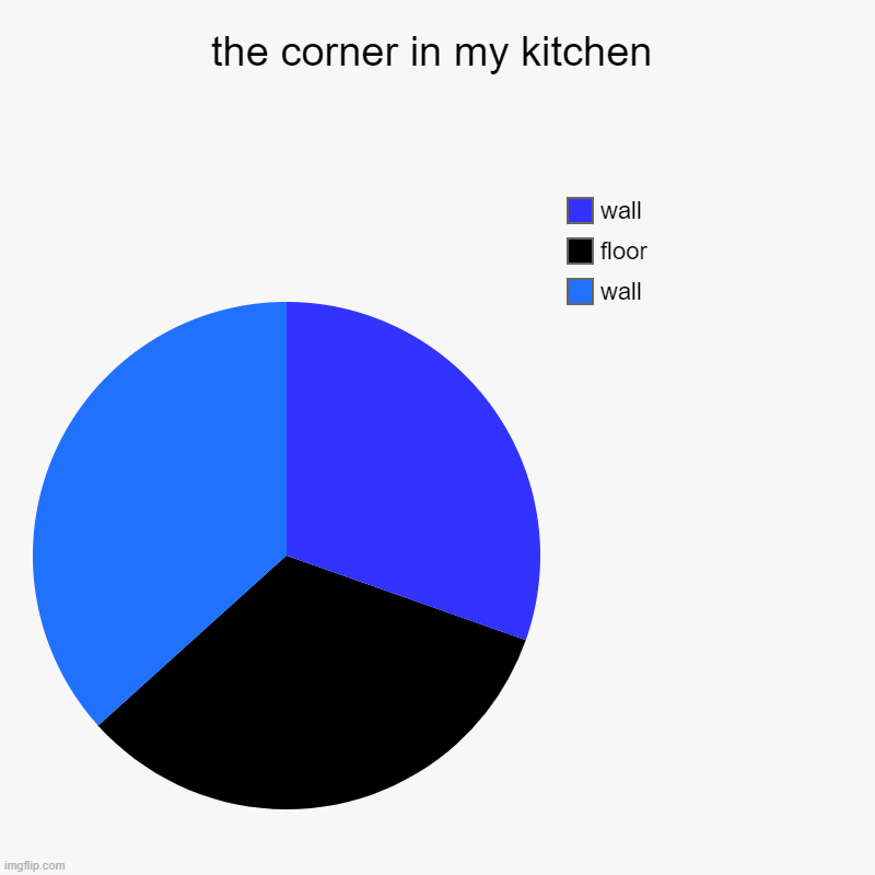 my kitchen corner | the corner in my kitchen | wall, floor, wall | image tagged in charts,pie charts | made w/ Imgflip chart maker