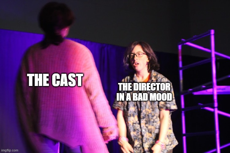 Mr. D vs Selina | THE CAST; THE DIRECTOR IN A BAD MOOD | image tagged in mr d vs selina | made w/ Imgflip meme maker