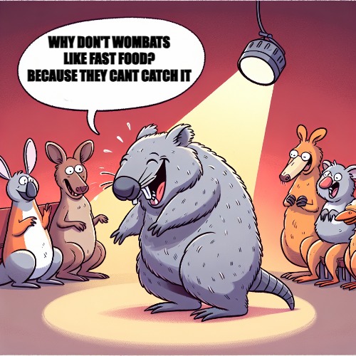 WHY DON'T WOMBATS LIKE FAST FOOD?
BECAUSE THEY CANT CATCH IT | made w/ Imgflip meme maker