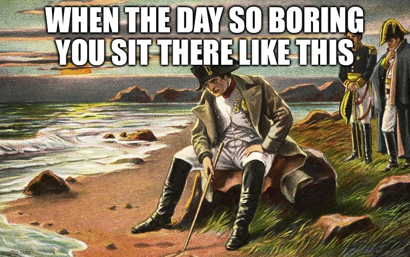 It happens | WHEN THE DAY SO BORING YOU SIT THERE LIKE THIS | image tagged in napoleon,boredom,bad day | made w/ Imgflip meme maker