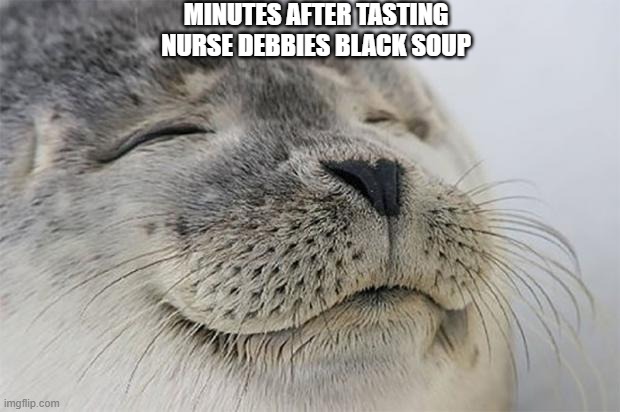 Satisfied Seal | MINUTES AFTER TASTING NURSE DEBBIES BLACK SOUP | image tagged in memes,satisfied seal | made w/ Imgflip meme maker