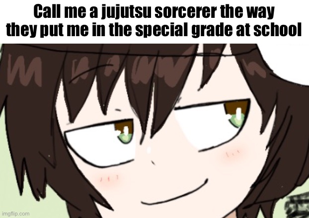 icy sus face | Call me a jujutsu sorcerer the way they put me in the special grade at school | image tagged in icy sus face | made w/ Imgflip meme maker