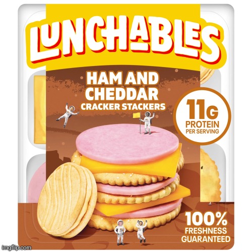 Lunchables Ham & Cheddar Cheese Cracker Stackers Snack Kit Kids | image tagged in lunchables ham cheddar cheese cracker stackers snack kit kids | made w/ Imgflip meme maker