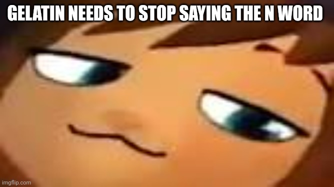 smug hat kid.mp4 | GELATIN NEEDS TO STOP SAYING THE N WORD | image tagged in smug hat kid mp4 | made w/ Imgflip meme maker