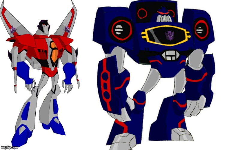 new edit of TFA starscream and soundwave in G1 colors (ngl starscream looks awesome in g1 colors) (Anon note: why is this posted | made w/ Imgflip meme maker