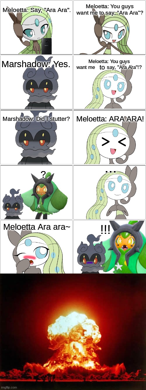 Meloetta says Ara Ara.mp3 | image tagged in comic | made w/ Imgflip meme maker