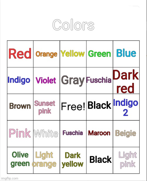 Color bingo Blank Meme Template