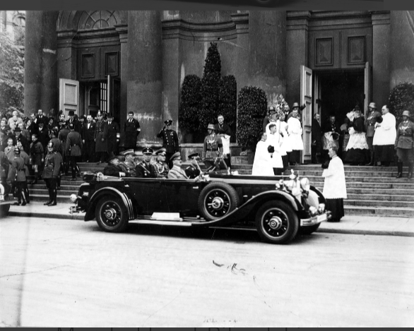 Adolf Hitler leaves Saint Jadwiga Church in Berlin Blank Meme Template