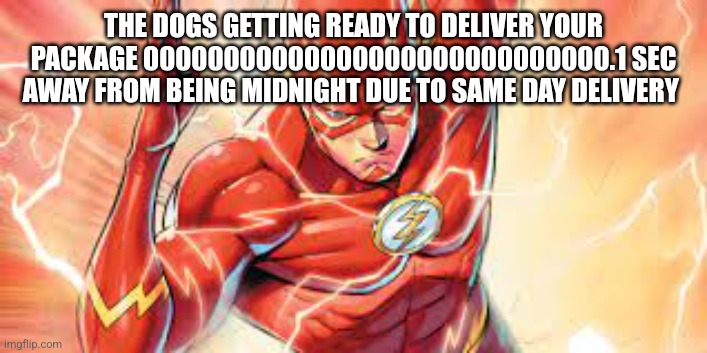 Running Flash | THE DOGS GETTING READY TO DELIVER YOUR PACKAGE 00000000000000000000000000000.1 SEC AWAY FROM BEING MIDNIGHT DUE TO SAME DAY DELIVERY | image tagged in running flash | made w/ Imgflip meme maker