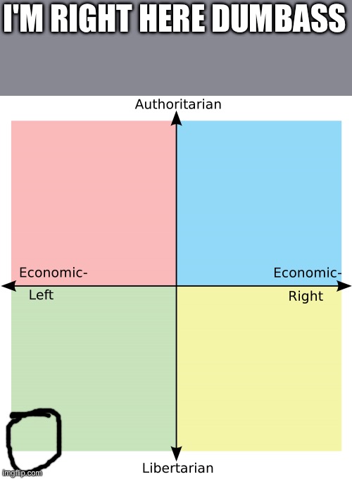 Political Compass | I'M RIGHT HERE DUMBASS | image tagged in political compass | made w/ Imgflip meme maker