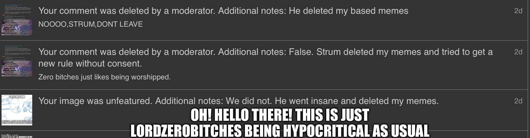 OH! HELLO THERE! THIS IS JUST LORDZEROBITCHES BEING HYPOCRITICAL AS USUAL | made w/ Imgflip meme maker