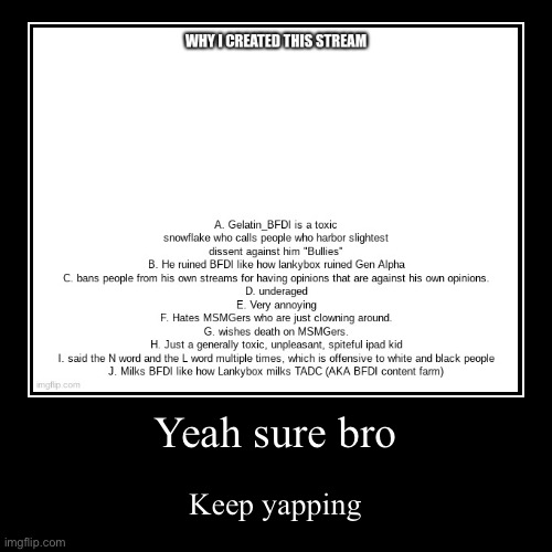 Yeah sure bro | Keep yapping | image tagged in funny,demotivationals | made w/ Imgflip demotivational maker