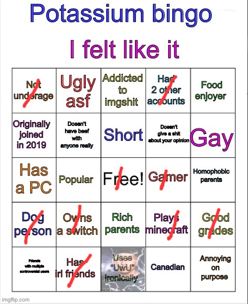 Potassium bingo v3 | image tagged in potassium bingo v3 | made w/ Imgflip meme maker