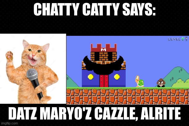 Chatty Catty Says | CHATTY CATTY SAYS:; DATZ MARYO'Z CAZZLE, ALRITE | image tagged in memes,chatty catty,youtube,super mario bros,funny memes | made w/ Imgflip meme maker