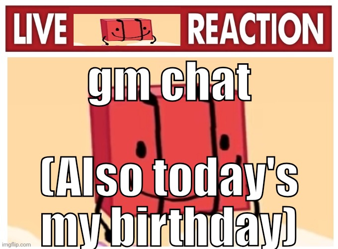 Live boky reaction | gm chat; (Also today's my birthday) | image tagged in live boky reaction | made w/ Imgflip meme maker