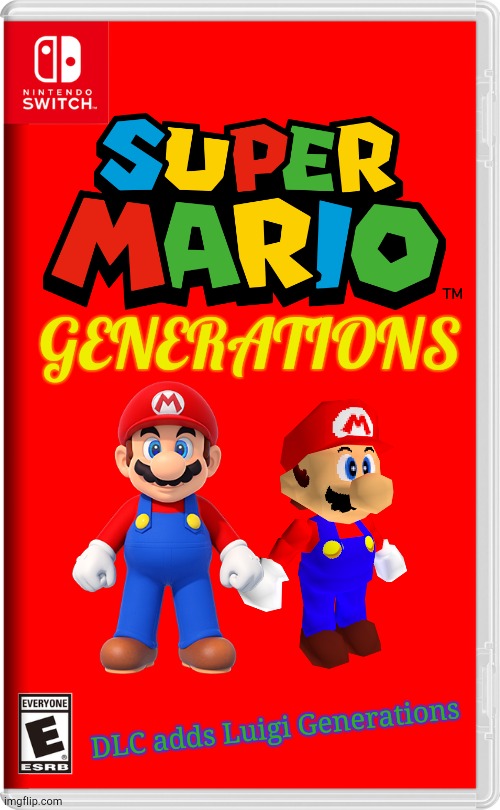 Mario Generations | GENERATIONS; DLC adds Luigi Generations | image tagged in nintendo switch | made w/ Imgflip meme maker