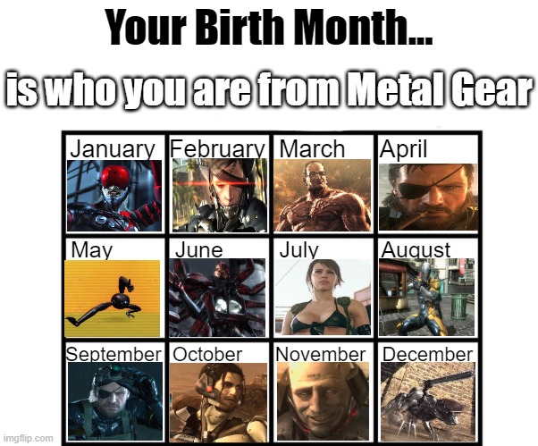 METAL GEAR | is who you are from Metal Gear | image tagged in birth month alignment chart,metal gear,metal gear rising | made w/ Imgflip meme maker