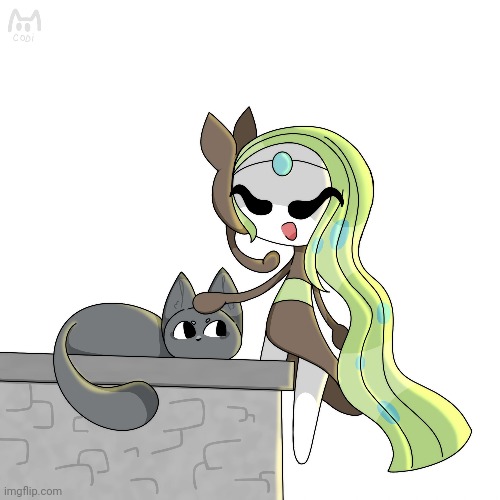 Meloetta petting a cat (Art by CodiDodi) | made w/ Imgflip meme maker