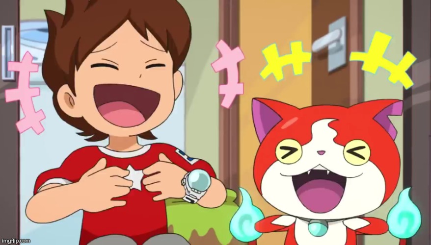 Nate and Jibanyan laughing | image tagged in nate and jibanyan laughing | made w/ Imgflip meme maker