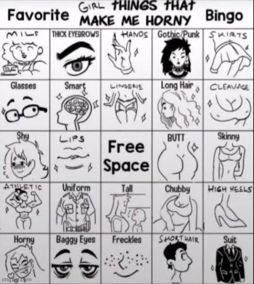 girl things that make me horny bingo Blank Meme Template