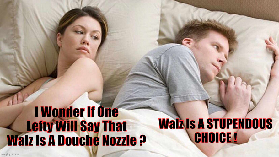 Stupe End Us, Choice | I Wonder If One Lefty Will Say That Walz Is A Douche Nozzle ? Walz Is A STUPENDOUS
CHOICE ! | image tagged in memes,i bet he's thinking about other women,political meme,politics,funny memes,funny | made w/ Imgflip meme maker